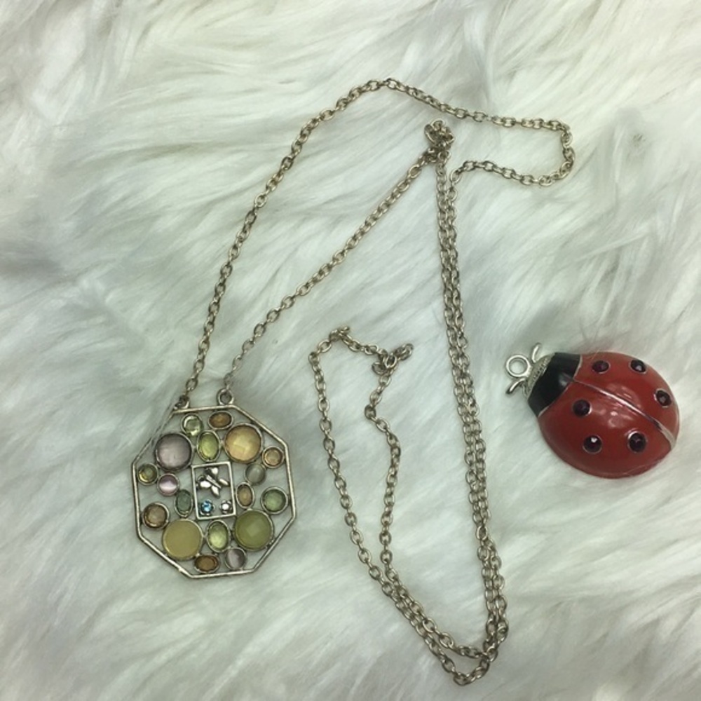 Faux gem, butterfly necklace, GUC, 36” long.